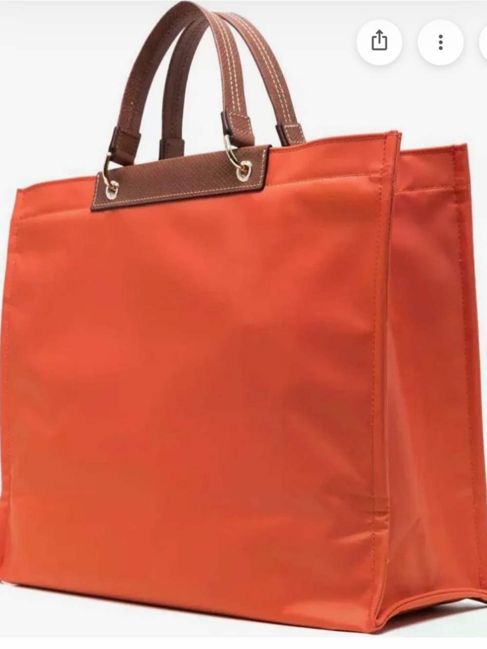 Longchamp Orange Nylon Tote with Brown Leather Flap - Picture 3 of 4